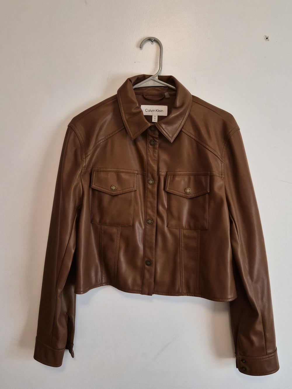 Calvin Klein Brown Faux Leather Utility Jacket